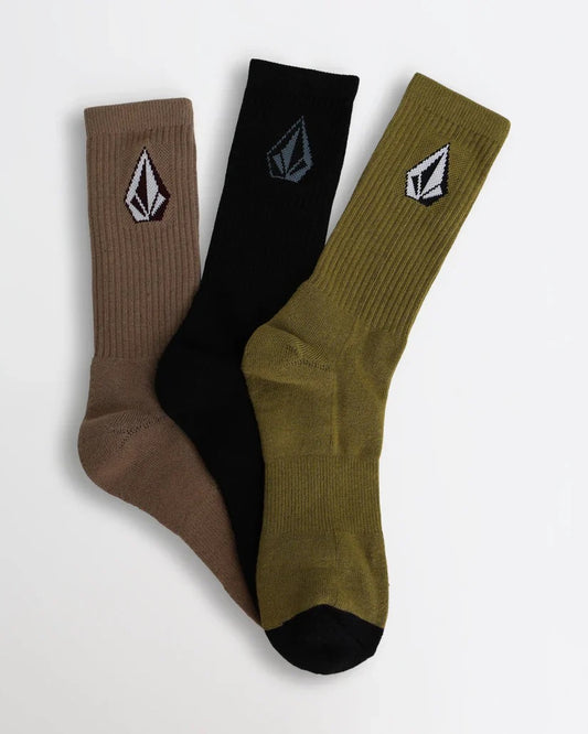 VOLCOM FULL STONE SOCKS 3PK MEN'S Mix Colour Size 9-12