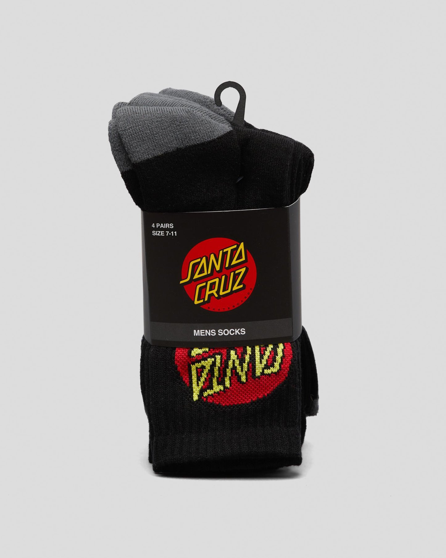 Santa Cruz Classic Dot MENS Size 7-11 Crew Socks 4 Pack Black